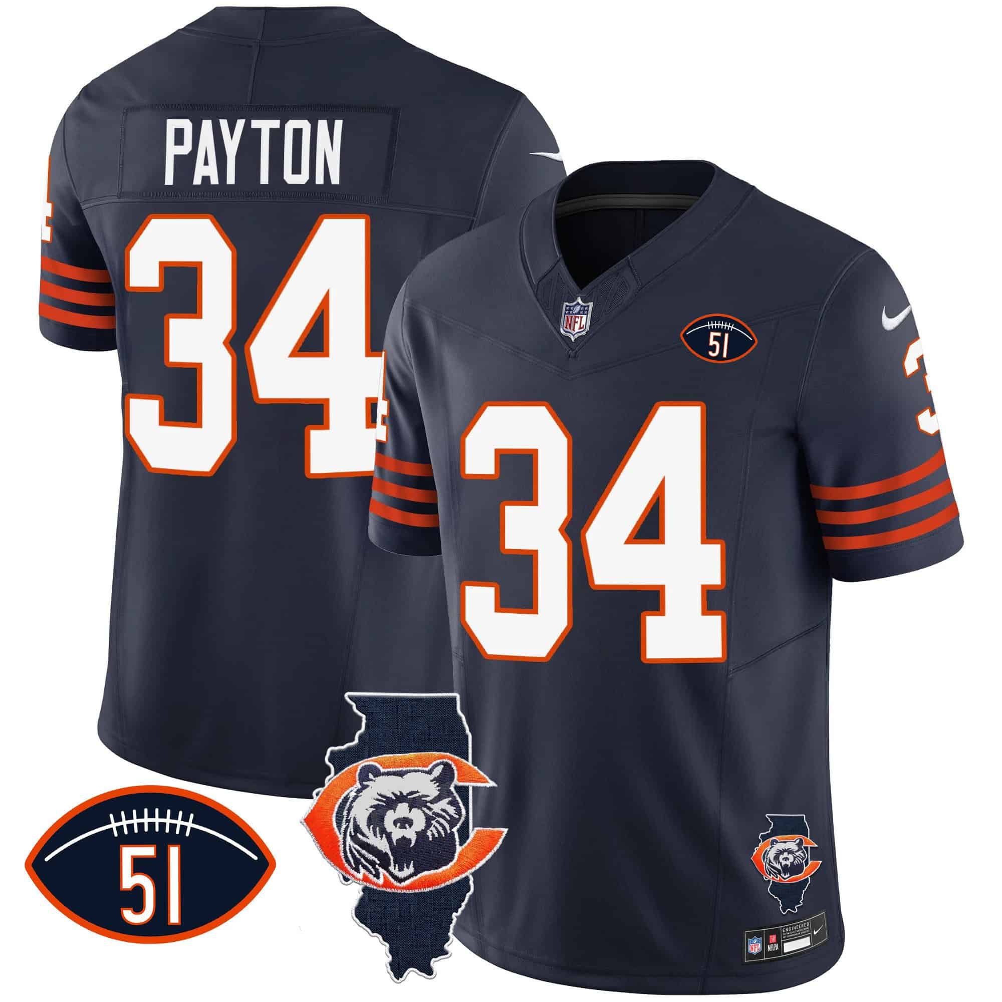 Men Chicago Bears #34 Payton Blue 2024 Nike Throwback Illinois Patch Vapor NFL Jersey style 1->indianapolis colts->NFL Jersey